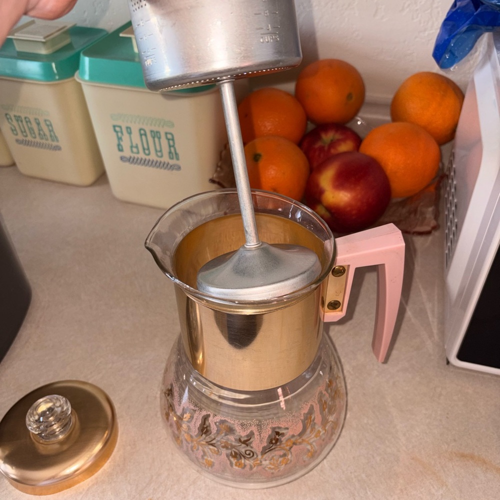 Libbey Glass Coffee Percolator with Pink Handle and Gold Accents - Picture 3 of 3